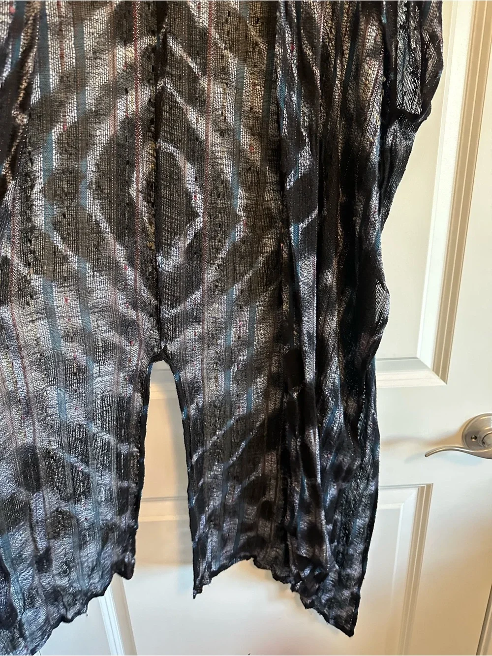 Free People Kimono Oversized Black Blue & Gray Sheer Asymmetrical Duster